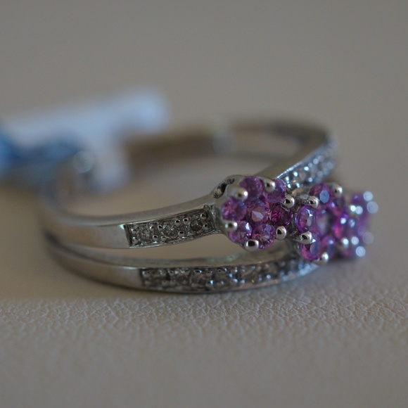 14KW Gold Genuine Pink Sapphire & Diamond Ring - Picture 5 of 7